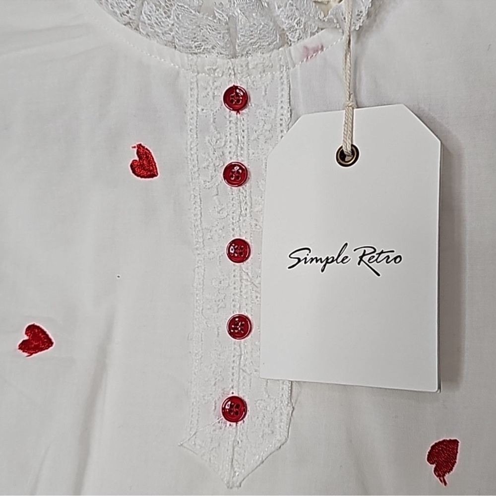 White Dress with Red Heart Accents retro vintage USA M - Picture 6 of 9